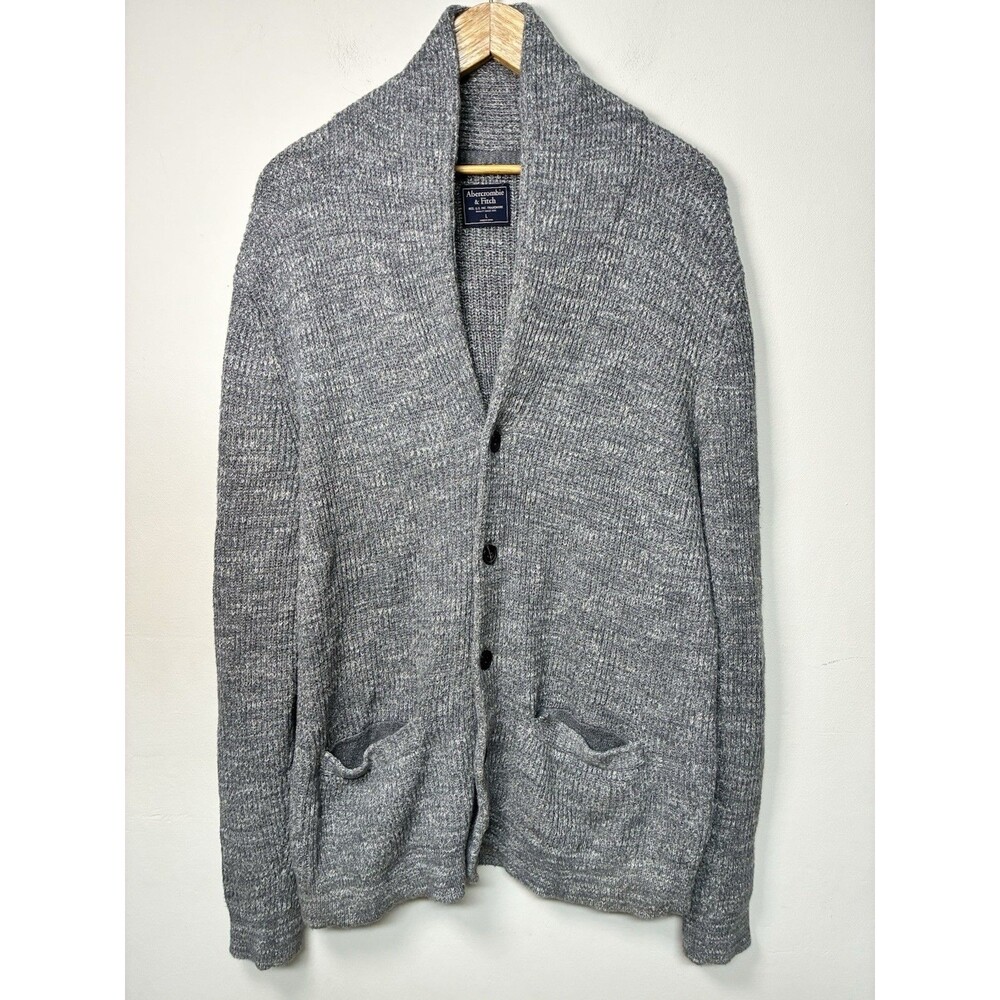Abercrombie & Fitch Mens Sweater Gray Shawl Collar Cardigan Large Preppy